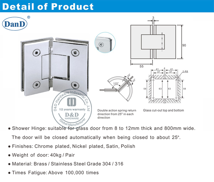 Hardware de la bisagra de vidrio de la puerta del hotel
