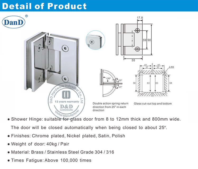 Hardware de la puerta de ducha de vidrio D y H hardware