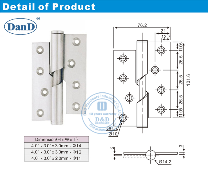 Puerta de alza de acero inoxidable Hingery-D y D Hardware