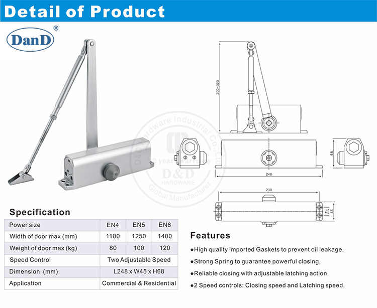 Puerta de servicio pesado Closer-D y D Hardware
