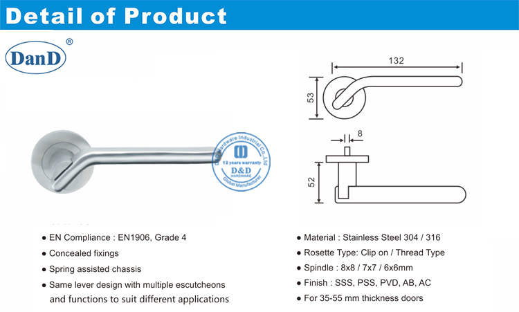 Palanca de la puerta de entrada Manilla-D y Hardware D