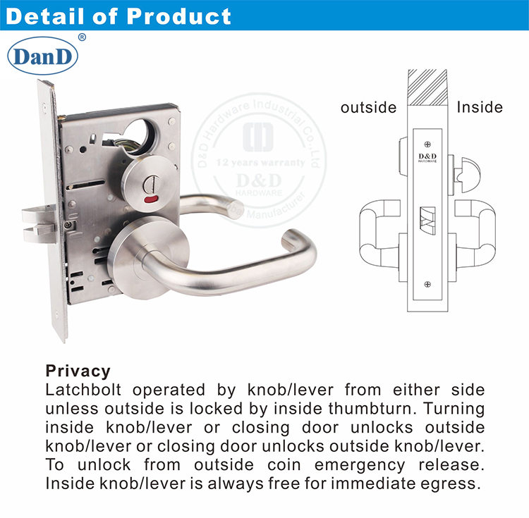 Lock Mortise para hardware Double Door-D y D