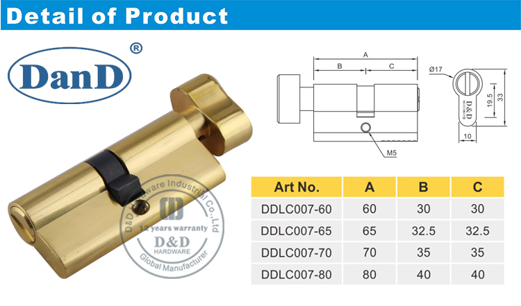 Cilindro pulido de la puerta de la puerta del lat&oacute;n cilindro-D y D hardware