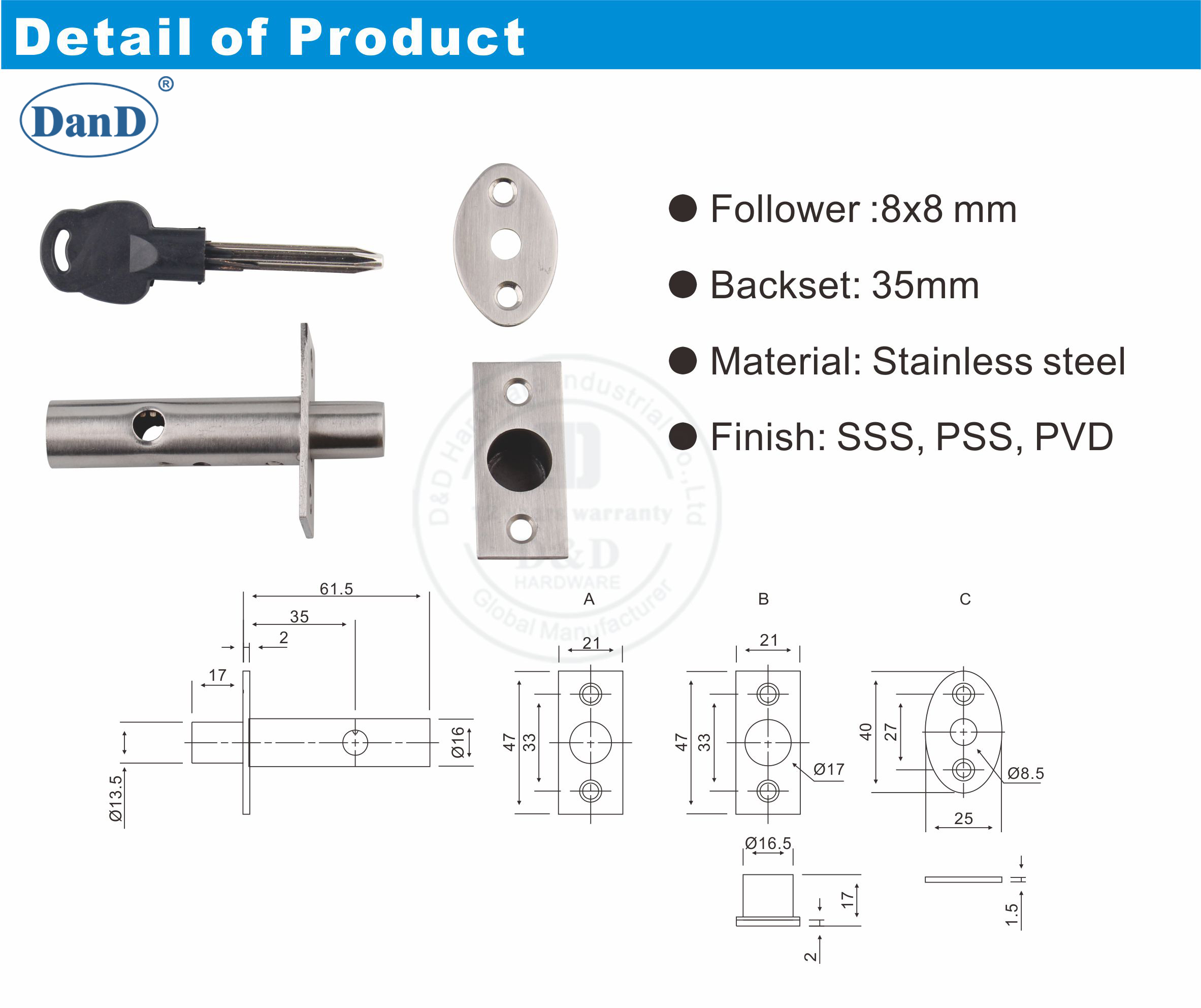 SS304 Shaft Lock-D y D Hardware