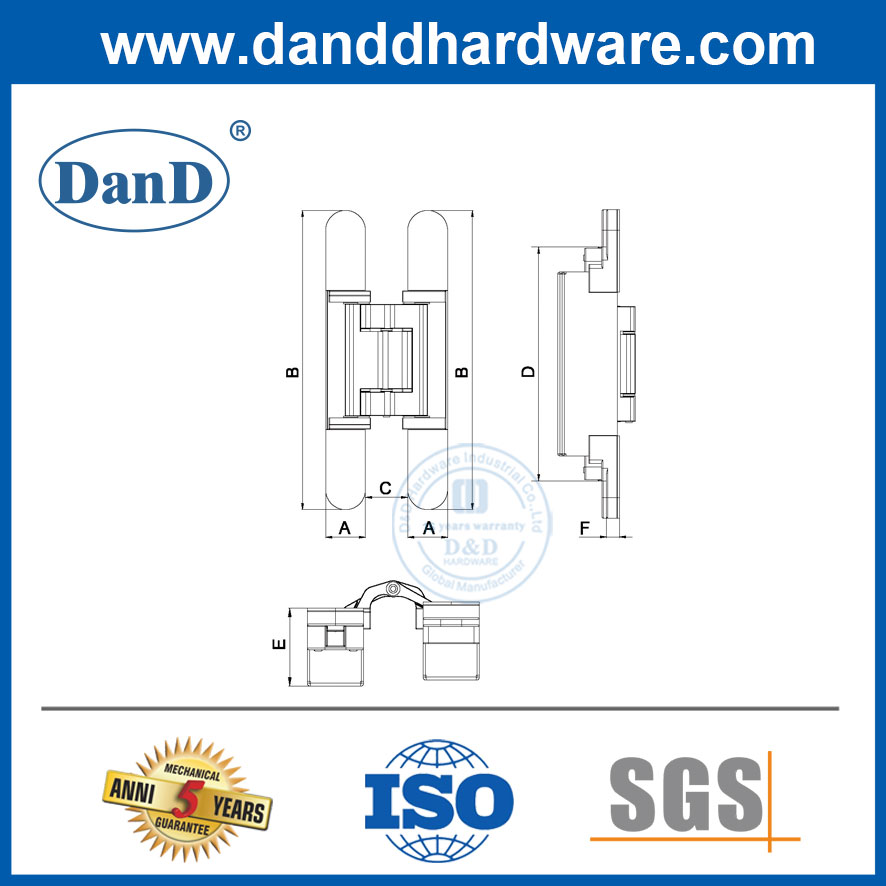 Ajuste 3D Bisagra Acero inoxidable 304 Ajuste vertical Puerta oculta Bisagra DDCH018