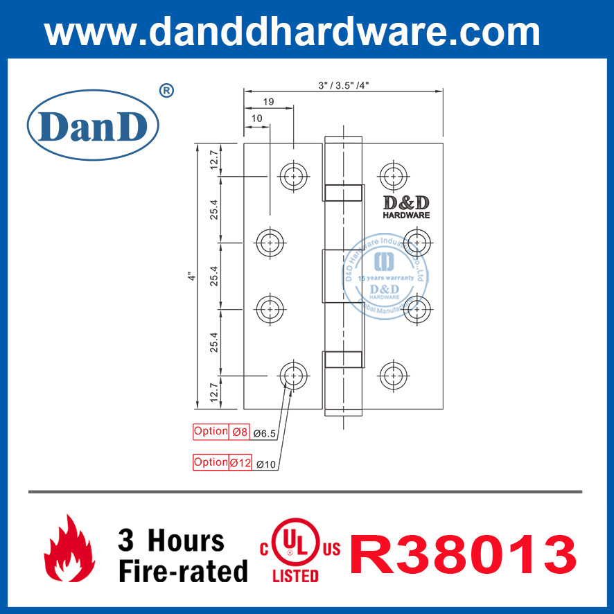 Bisagra de puertas estándar UL Redonda y esquina cuadrada Puerta de fuego Bisagra-DDS001-FR-4X3.5X3