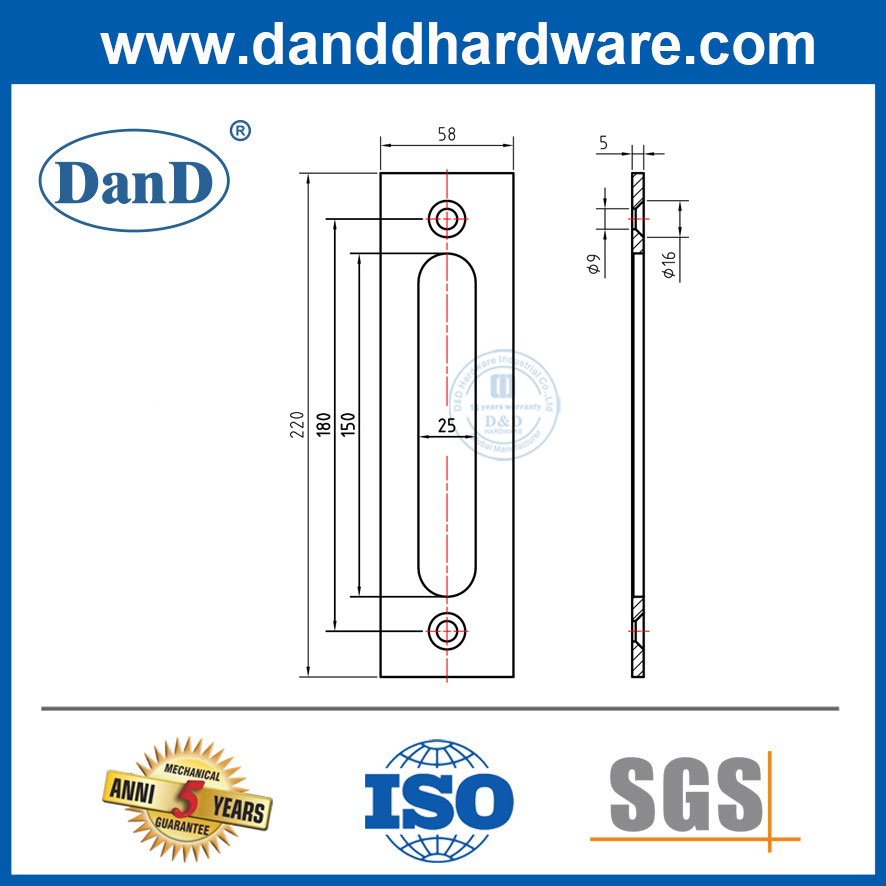Hardware de puerta de granero cuadrado deslizante de acero inoxidable plateado Puerta de granero Tireos-DDBD103