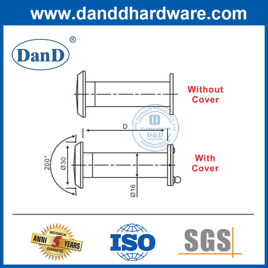 Aleación de zinc 200 grados Visor de seguridad para puerta de seguridad para Timber Door-DDDV005
