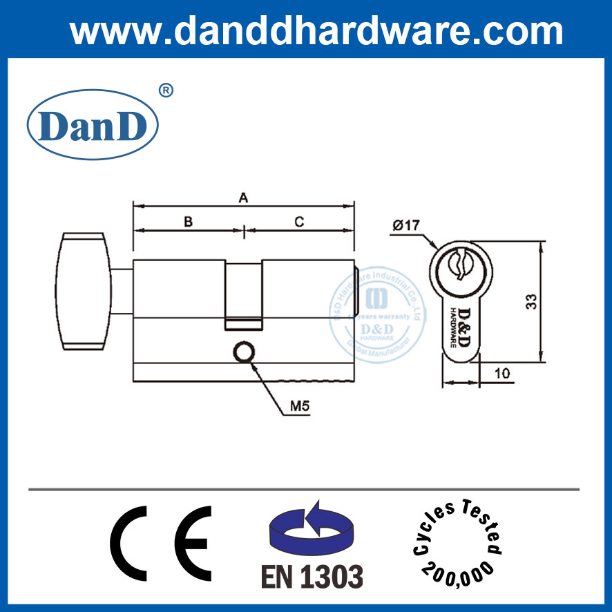 Proveedor de China Perfil Euro EN1303 Cilindro de la puerta de latón con perilla DDLC002