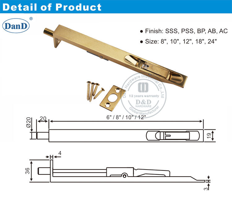 Puerta de altura de lat&oacute;n de manchas Bolt-D y hardware D
