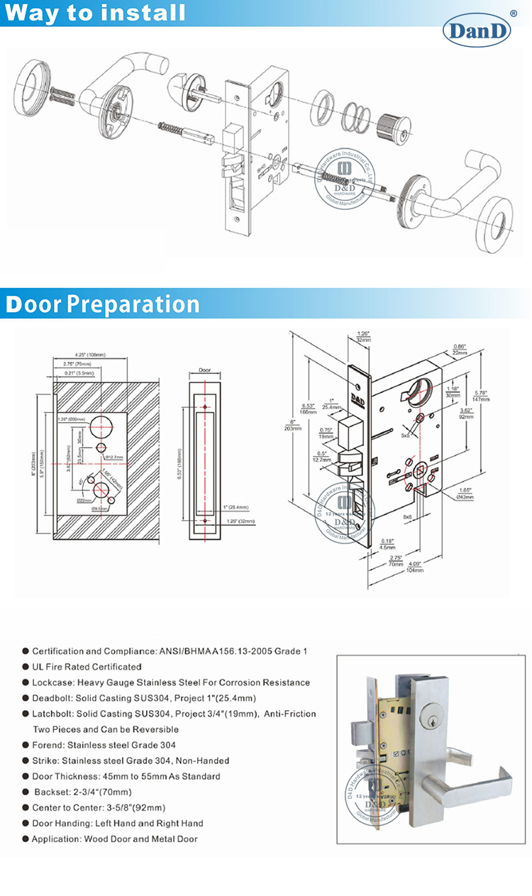 Ansi Mortice Lock-D y H hardware