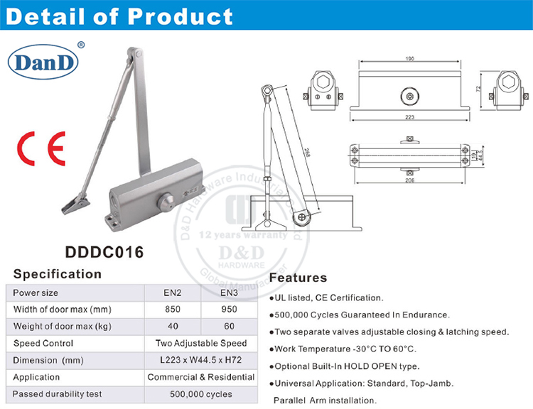 CE EN1154 Automatic Door Closer-D y D Hardware
