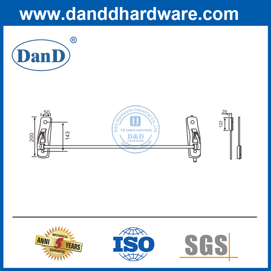 Barras de seguridad de la puerta de acero Barra cruzada Barra de pánico para una sola puerta-DDPD010