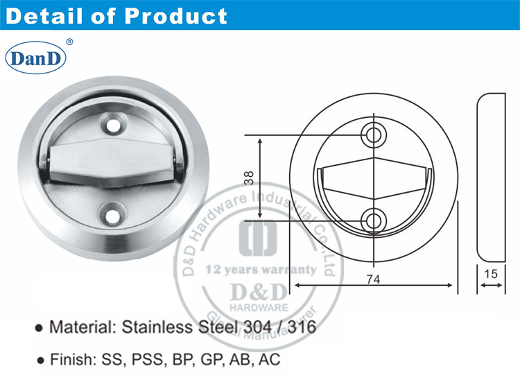 Manija de puerta de acero inoxidable -d y hardware D