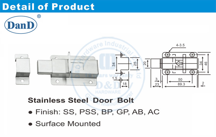 Pernos de descarga para hardware de doble puertas d y d reembolsas
