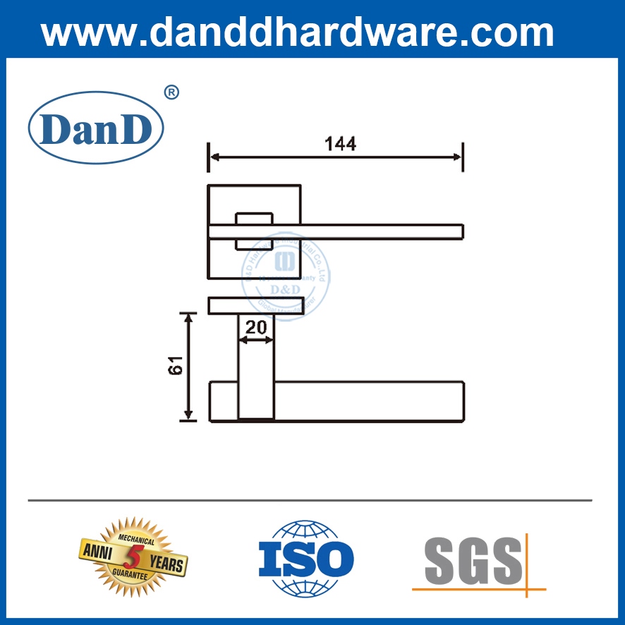 Manijas de la puerta palanca de entrada cuadrada manijas de puerta cuadrada manija de puerta de acero inoxidable interior-ddsh060