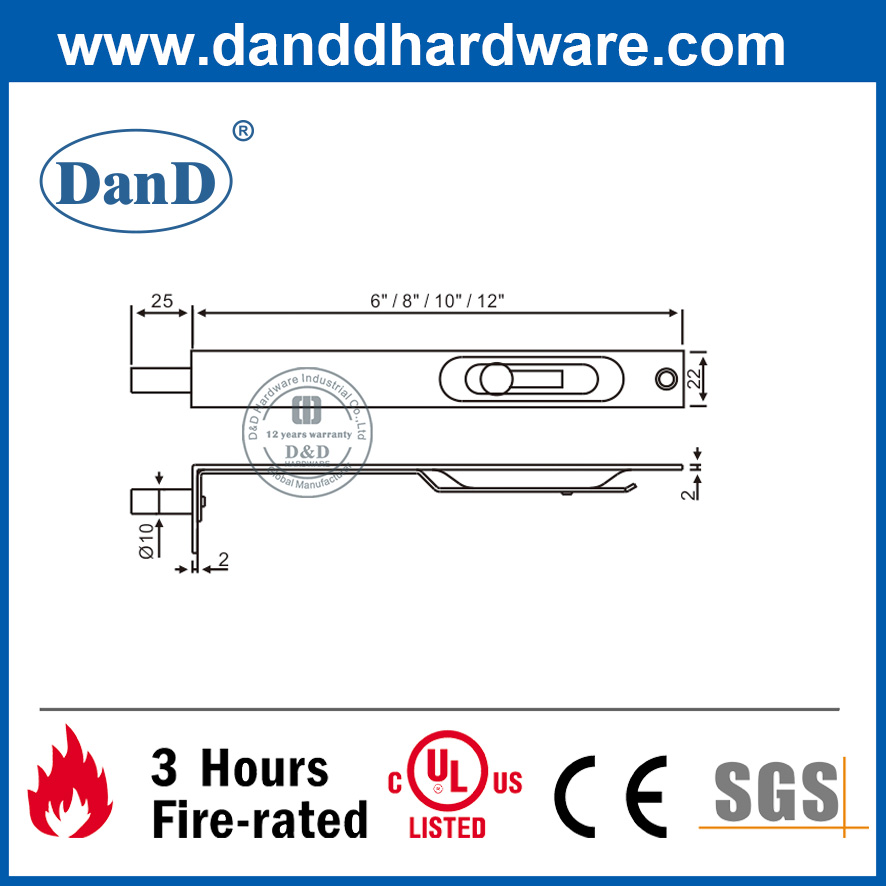 Perno de puerta de plateado de plata de acero inoxidable para puerta de madera-dddb005