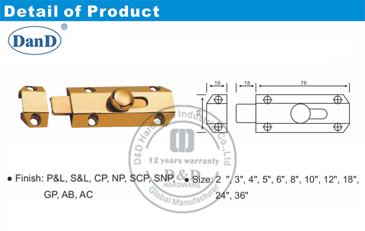 Pernos de descarga para hardware de doble puertas d y d reembolsas