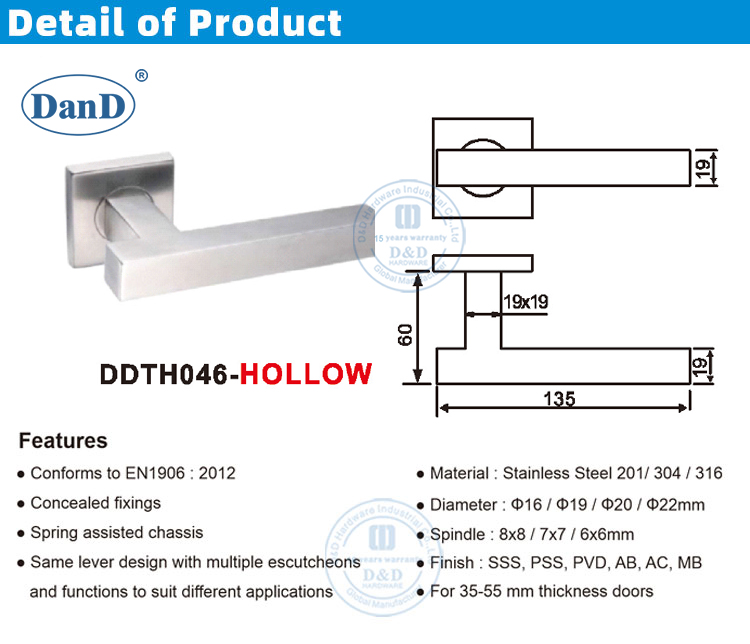 Manija de la puerta de roseta cuadrada