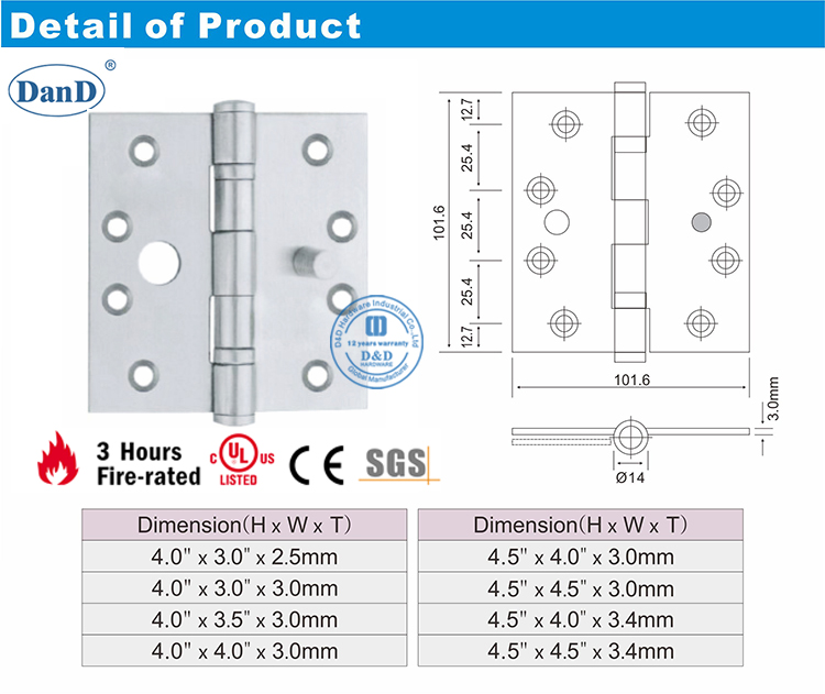 SS Security Hinge DDSS015-D y D Hardware