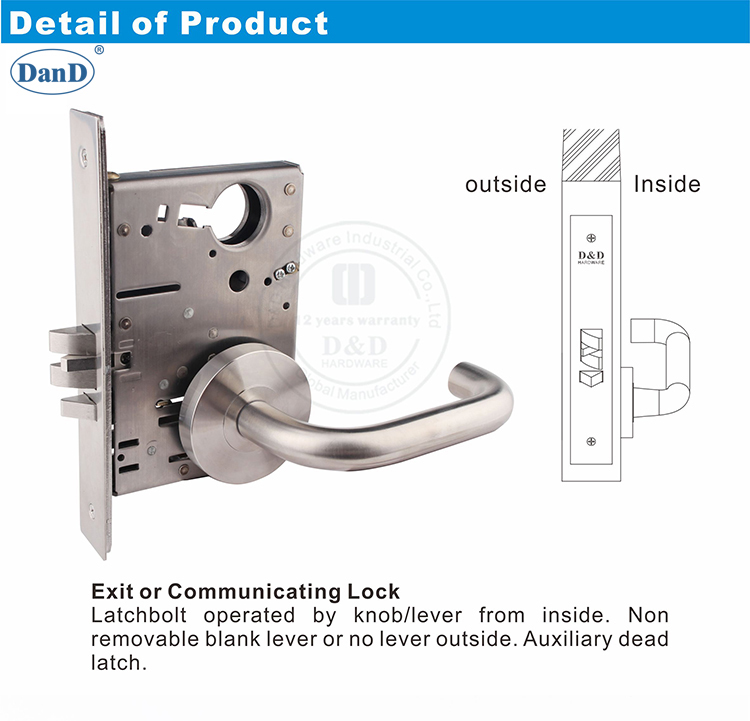 SUS304 ANSI Grade 1 Latchbolt Closet Passage Door Lock -DDAL01 - Buy ANSI  Door Lock, Closet Door Lock, Mortice Lock Product on danddhardware