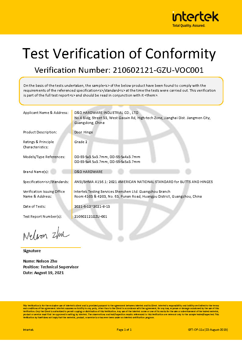 D&D Hardware -Ansi Certificado de Grado Bisagra de 2 puertas-5 pulgadas